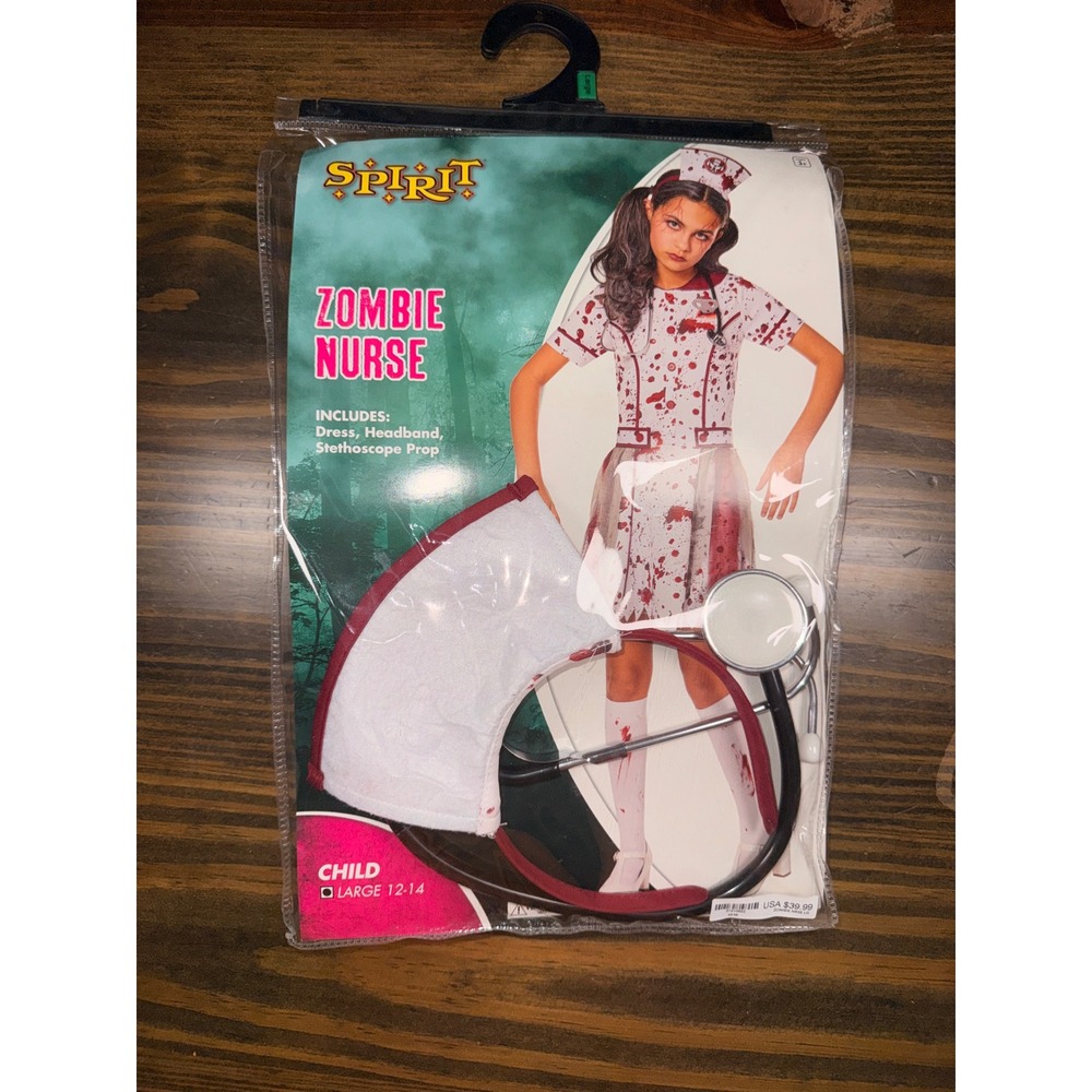 Spirit Halloween Zombie Nurse Costume Child Large 12-14 Dress & Stethoscope Set